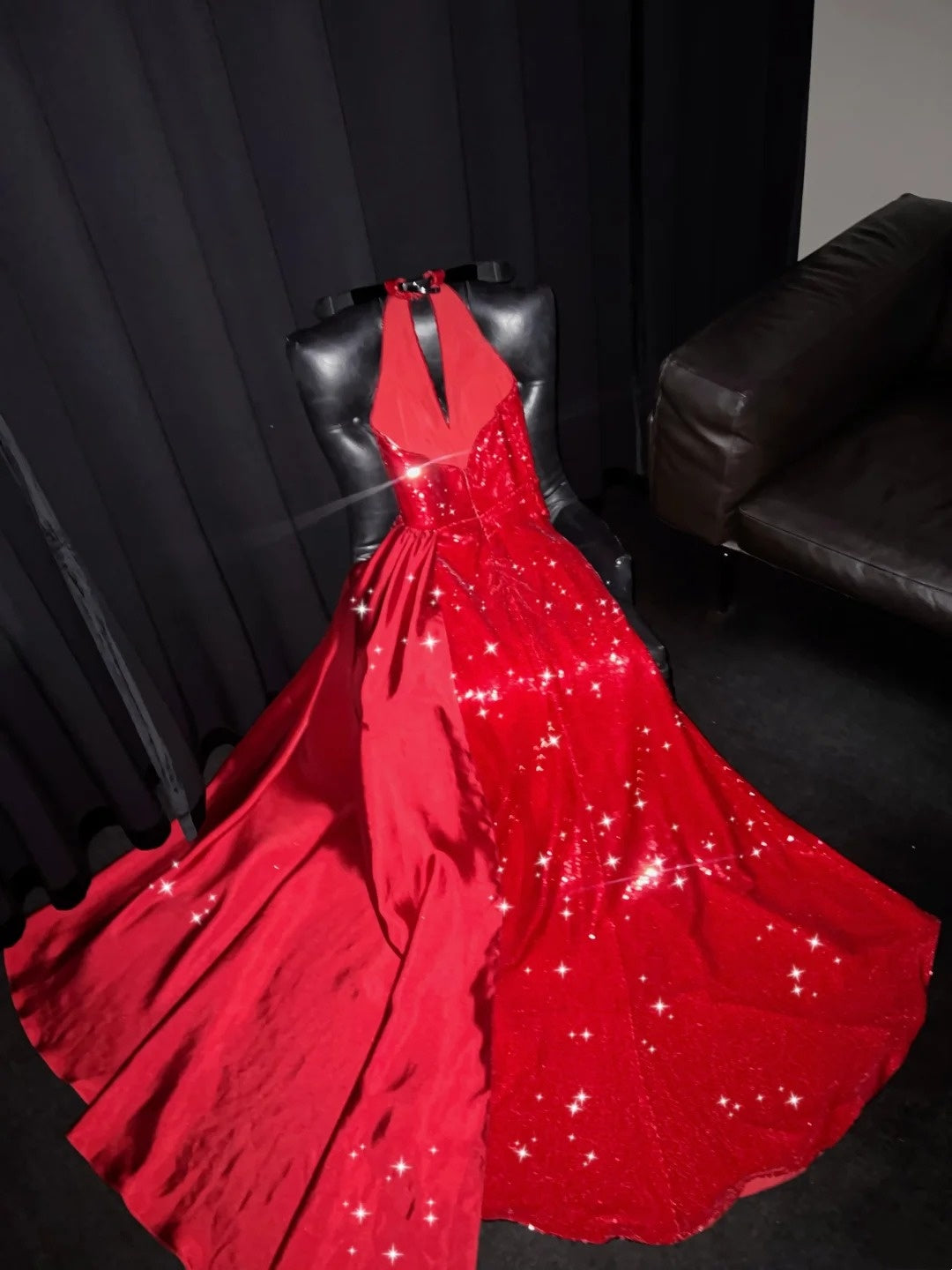Sparkly Mermaid Halter Red Sequins Long Party Dresses Prom Dresses Impress Formal Party Dress N941