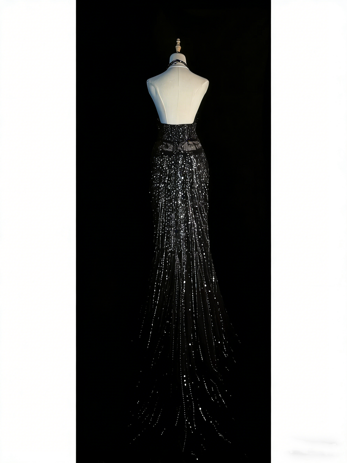 Chic Mermaid Spaghetti Strap Black Sequin Long Party Dresses Prom Dresses Impress Formal Party Dress N934
