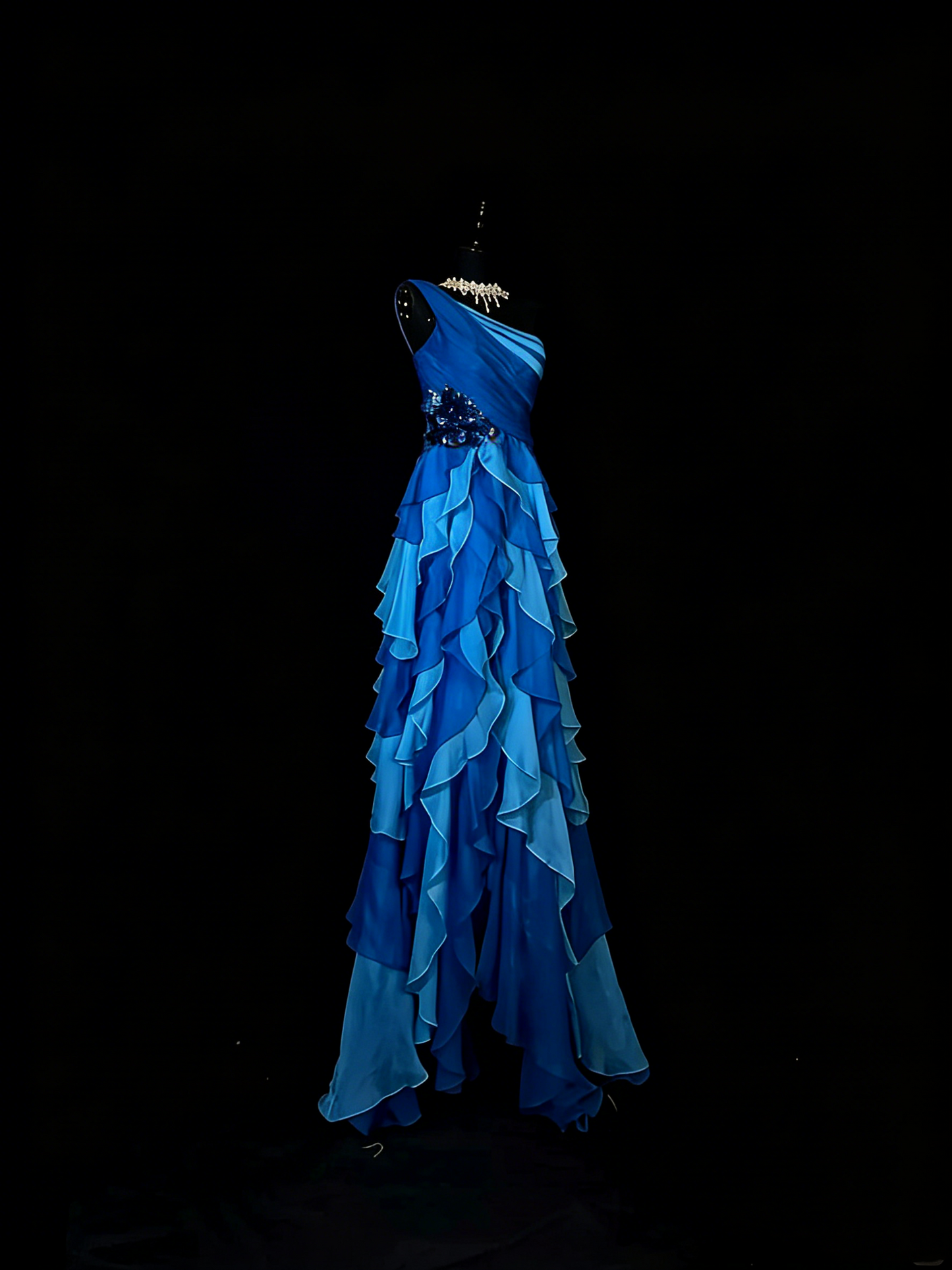 Unique A Line One Shoulder Chiffon Royal Blue 1950s With Layers Long Prom Dresses Party Dress 18th Birthday Outfits N967