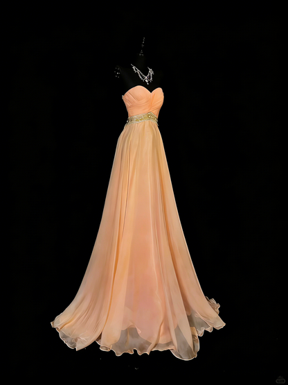 Vintage 2000s A Line Sweetheart Chiffon With Silver Beadings Long Prom Dresses Evening Outfits Formal Dress N975
