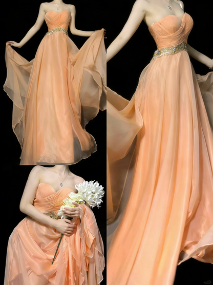 Vintage 2000s A Line Sweetheart Chiffon With Silver Beadings Long Prom Dresses Evening Outfits Formal Dress N975