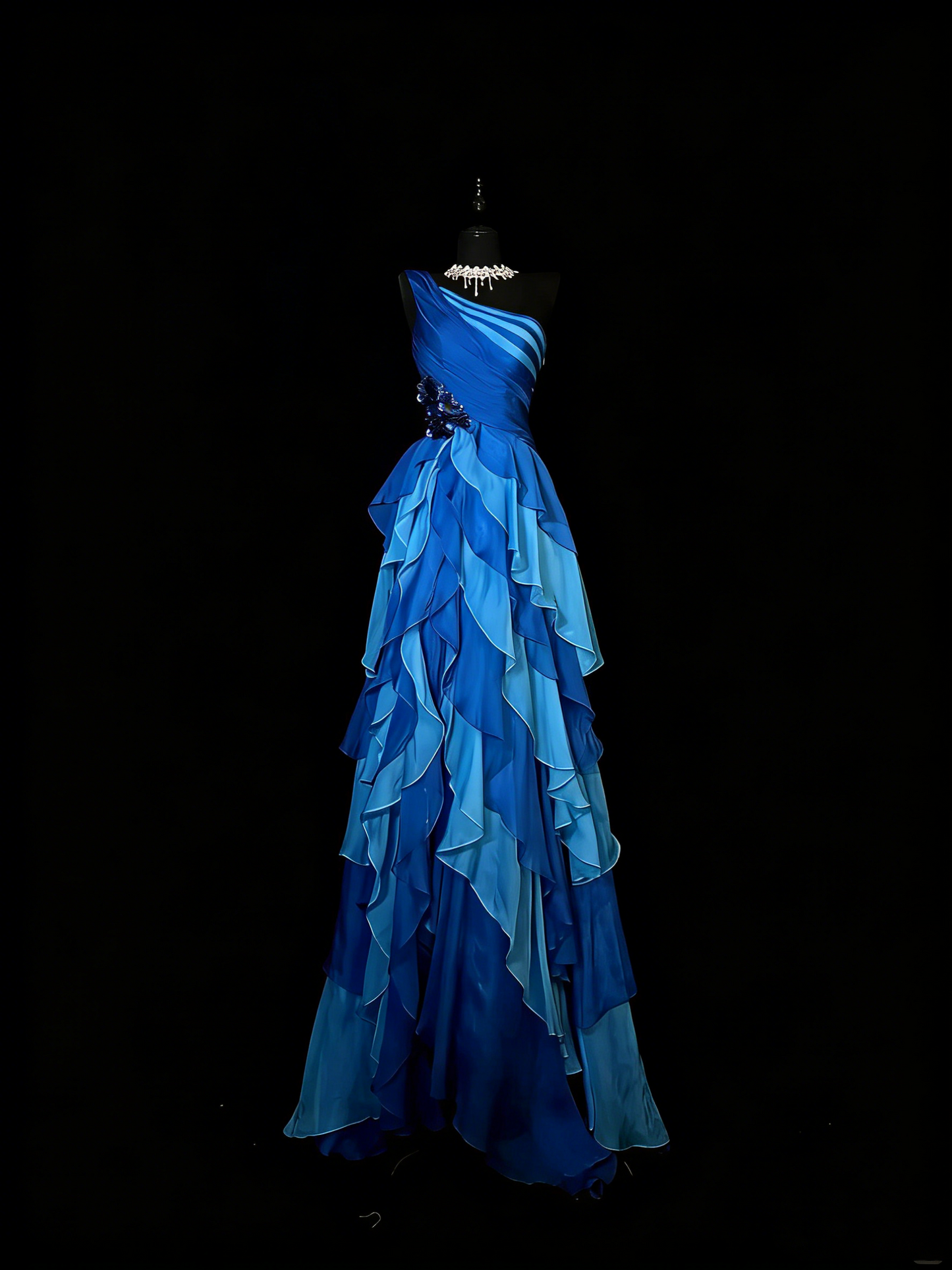 Unique A Line One Shoulder Chiffon Royal Blue 1950s With Layers Long Prom Dresses Party Dress 18th Birthday Outfits N967