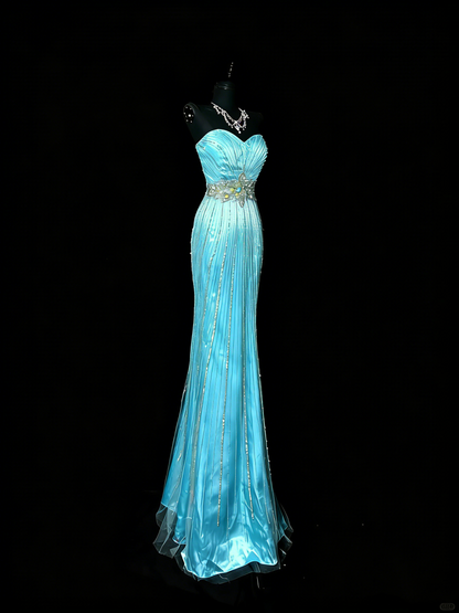 Vintage 2000s Mermaid Sweetheart Sleeveless With Silver Beadings Long Prom Dresses Evening Outfits Formal Dress N976
