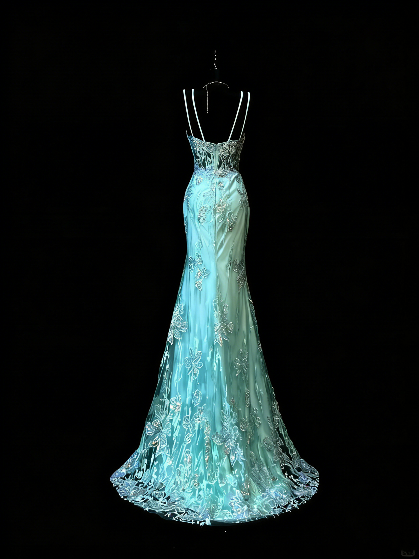 Unique Mermaid Spaghetti Straps Blue Lace Tulle 1950s Long Prom Dresses Party Dress 18th Birthday Outfits N976