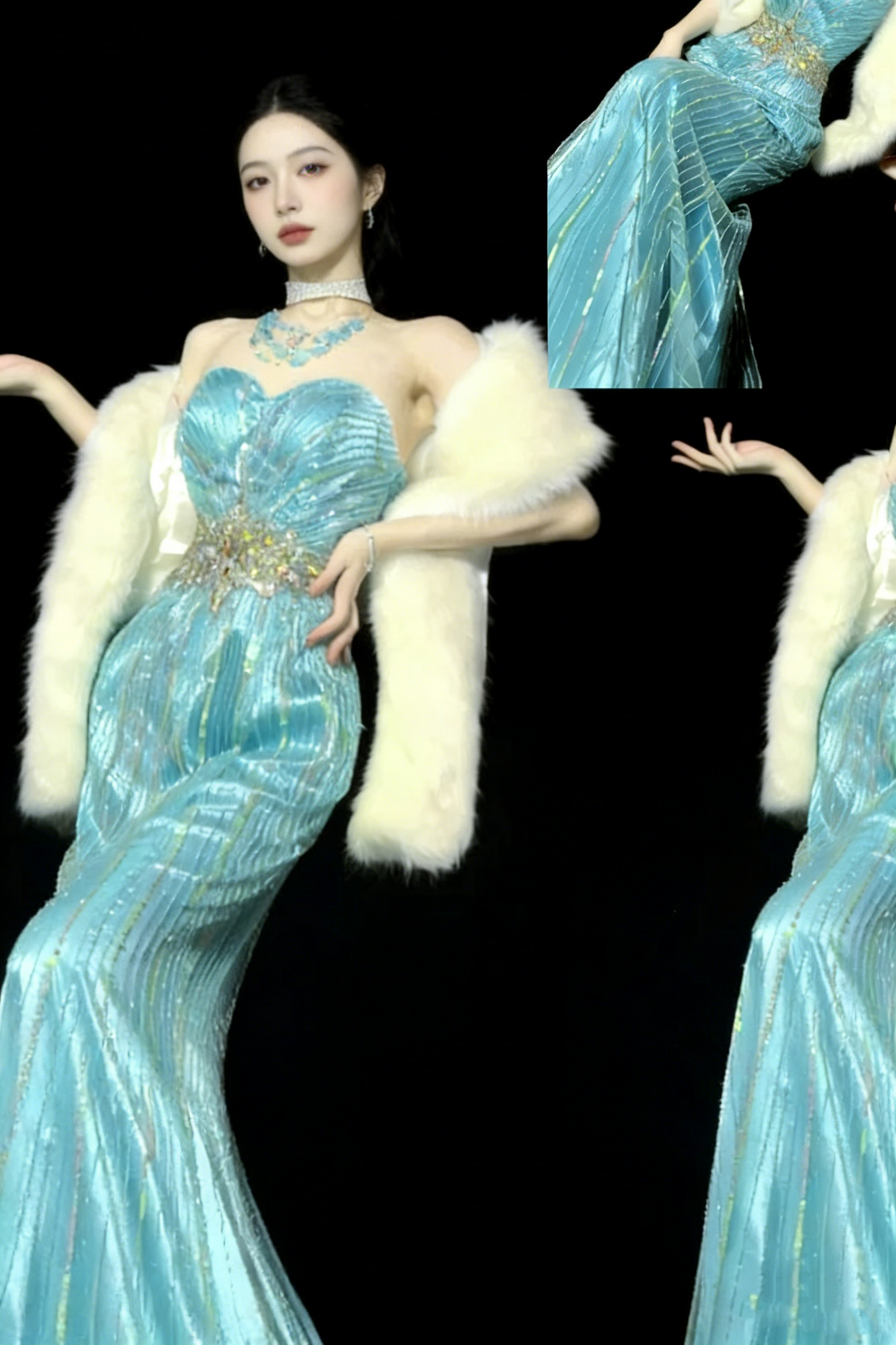 Vintage 2000s Mermaid Sweetheart Sleeveless With Silver Beadings Long Prom Dresses Evening Outfits Formal Dress N976
