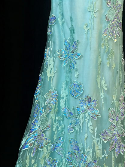 Unique Mermaid Spaghetti Straps Blue Lace Tulle 1950s Long Prom Dresses Party Dress 18th Birthday Outfits N976