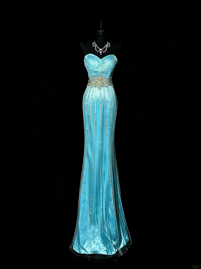 Vintage 2000s Mermaid Sweetheart Sleeveless With Silver Beadings Long Prom Dresses Evening Outfits Formal Dress N976