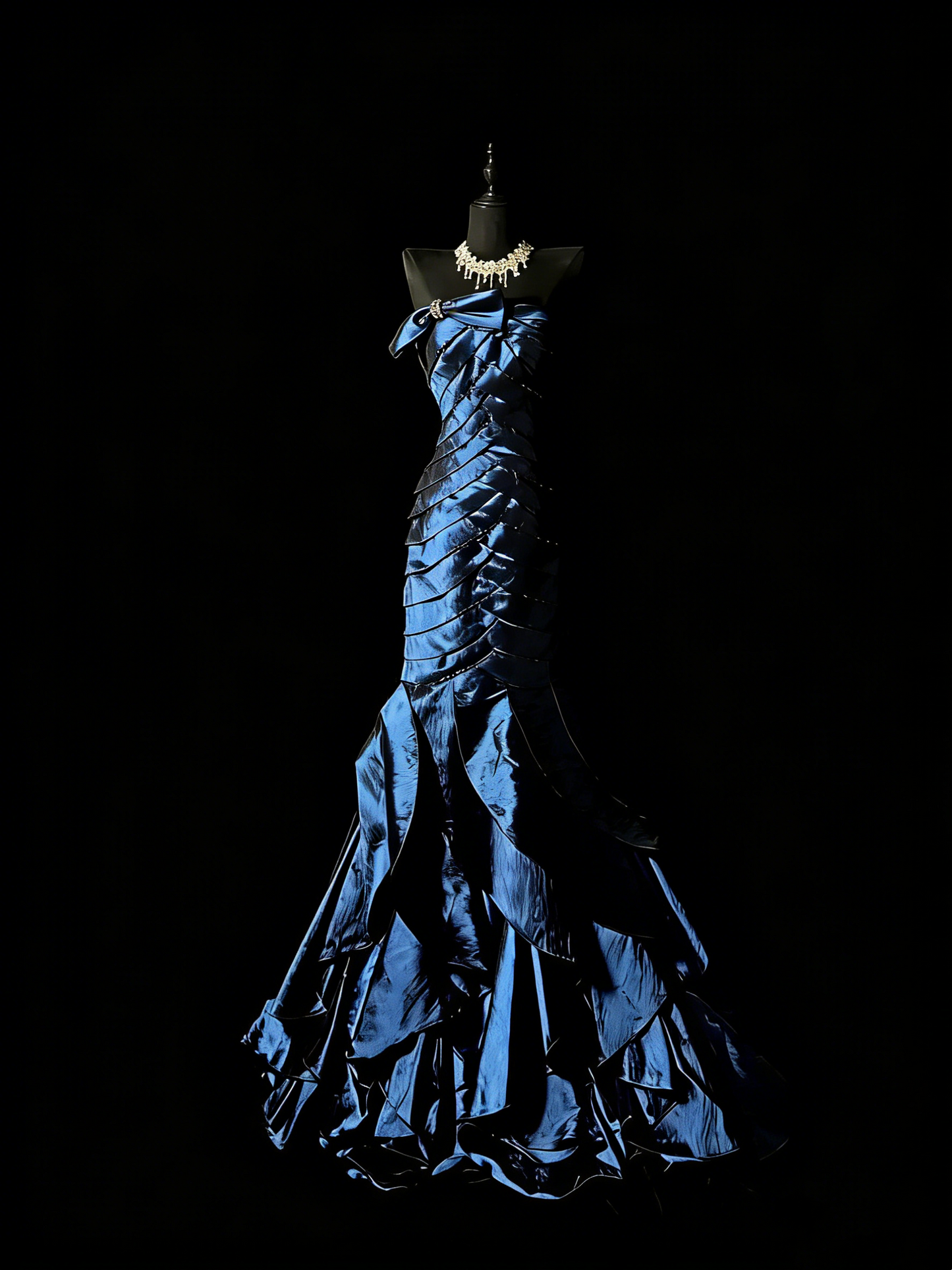 Retro Mermaid Strapless Navy Blue With Ruffles Party Dresses Long Prom Dresses Impress Senior Formal Dance Dress N980