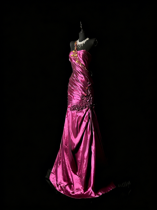 Stunning Mermaid One Shoulder Fuchsia Satin Backless Satin Long Prom Dresses Evening Outfits Formal Dress N983