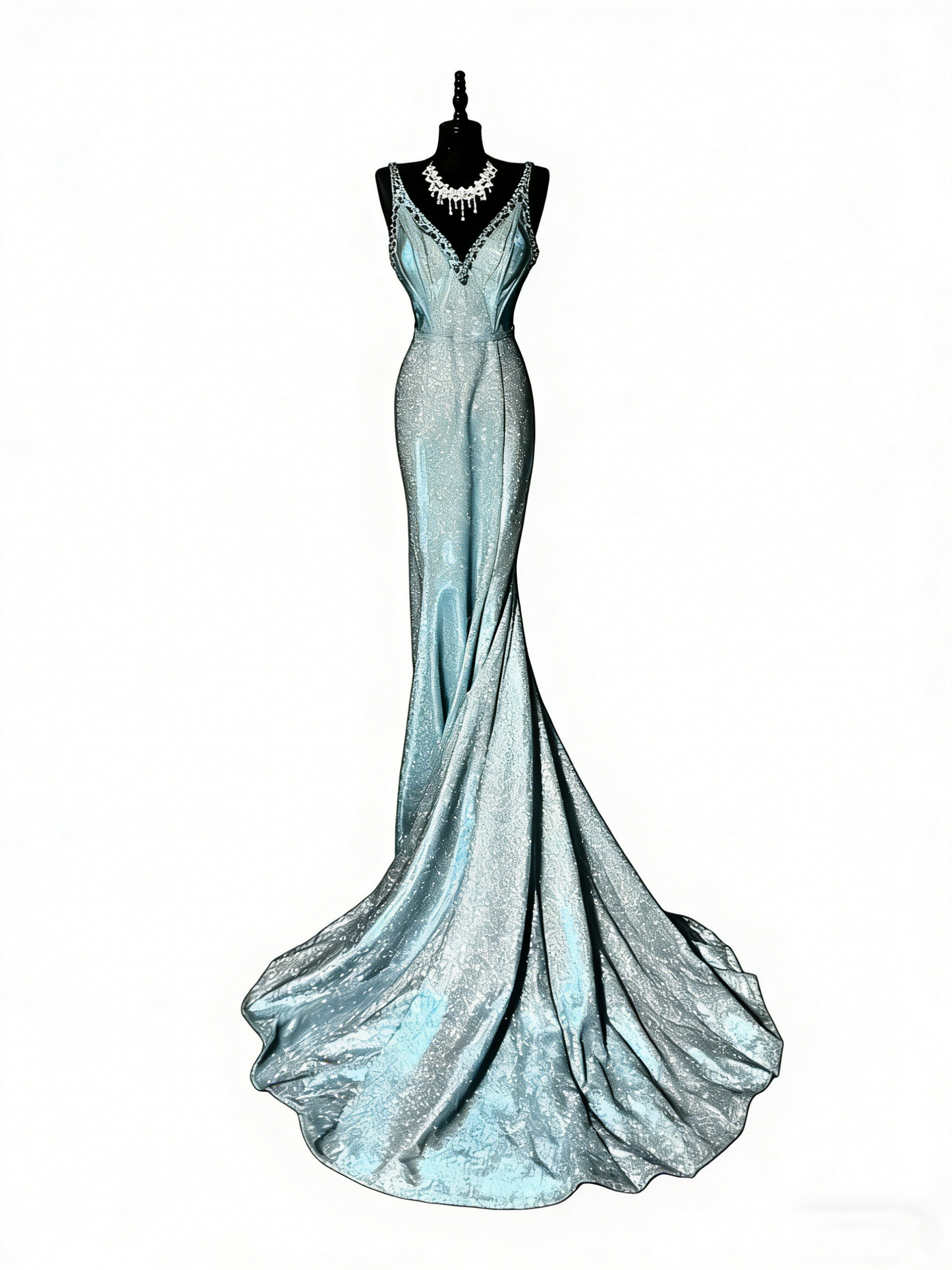 Stunning Mermaid V Neckline Blue Sequin Long Prom Dresses Evening Outfits Formal Dress N982