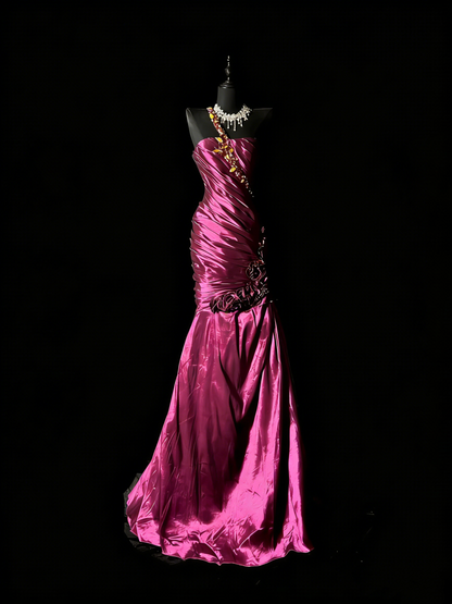 Stunning Mermaid One Shoulder Fuchsia Satin Backless Satin Long Prom Dresses Evening Outfits Formal Dress N983