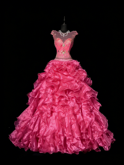 Princess Ball Gown Scoop Pink Sleeveless With Beaded Long Backless Quinceanera Dresses Sweet 15 16 Birthday Outfits N984