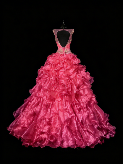 Princess Ball Gown Scoop Pink Sleeveless With Beaded Long Backless Quinceanera Dresses Sweet 15 16 Birthday Outfits N984
