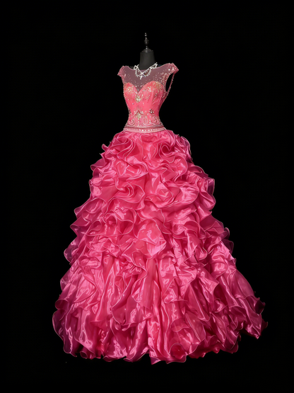 Princess Ball Gown Scoop Pink Sleeveless With Beaded Long Backless Quinceanera Dresses Sweet 15 16 Birthday Outfits N984