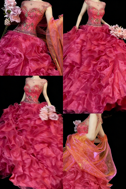 Princess Ball Gown Scoop Pink Sleeveless With Beaded Long Backless Quinceanera Dresses Sweet 15 16 Birthday Outfits N984