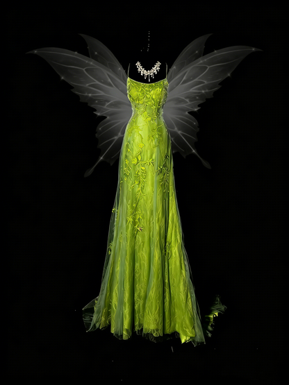 Stunning Mermaid Spaghetti Straps Green Tulle Lace Long Prom Dresses Evening Outfits Formal Dress N989
