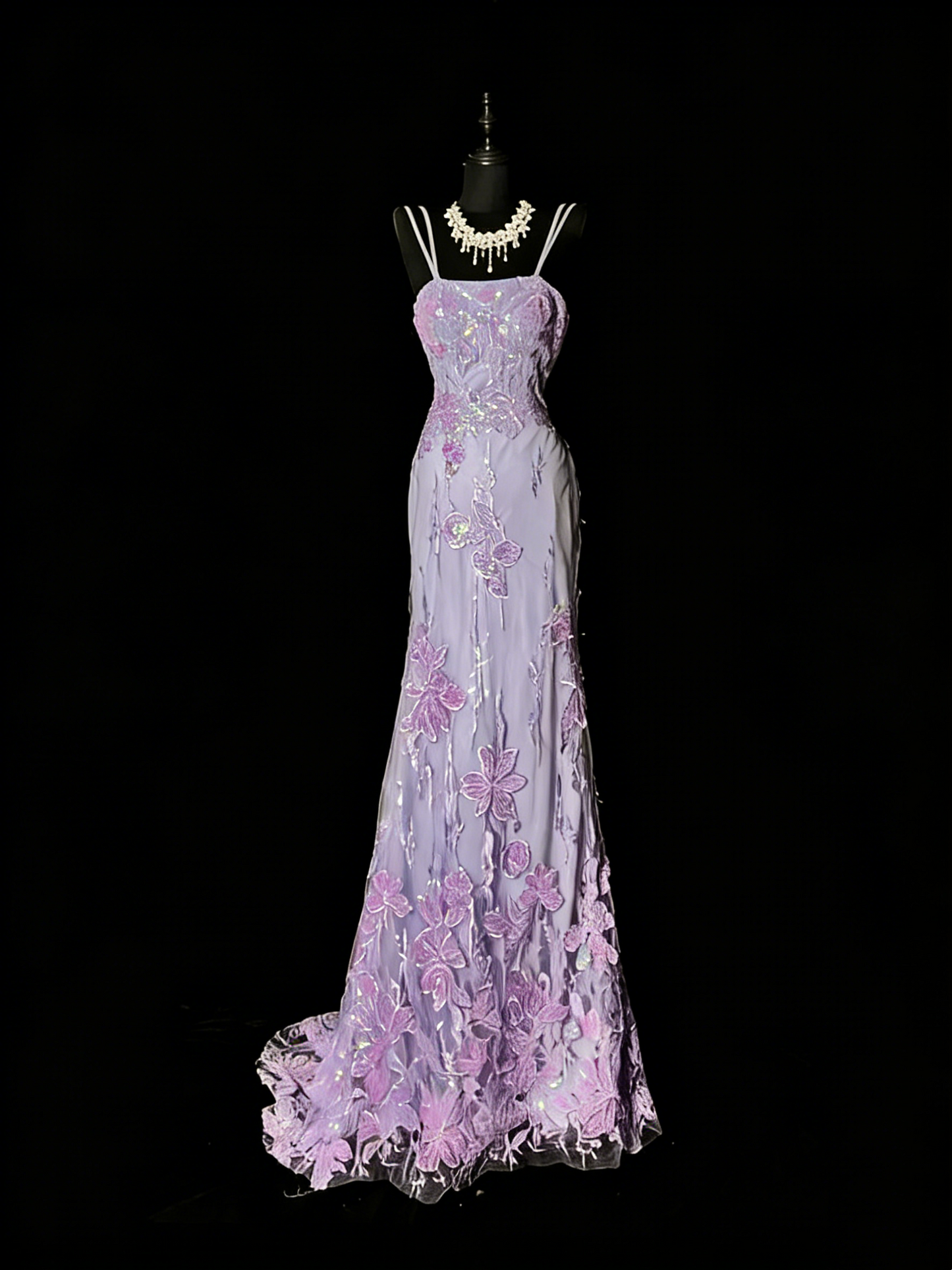 Stunning Mermaid Spaghetti Straps Lilac Tulle Lace Long Prom Dresses Evening Outfits Formal Dress N988