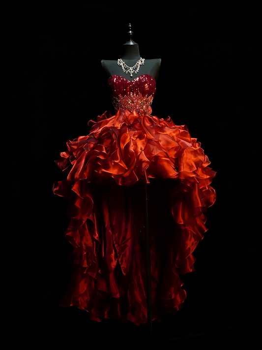 Princess Ball Gown Sweetheart Burgundy Corset Back Tiered Ruffles Long Prom Dresses Evening Outfits Formal Dress N990
