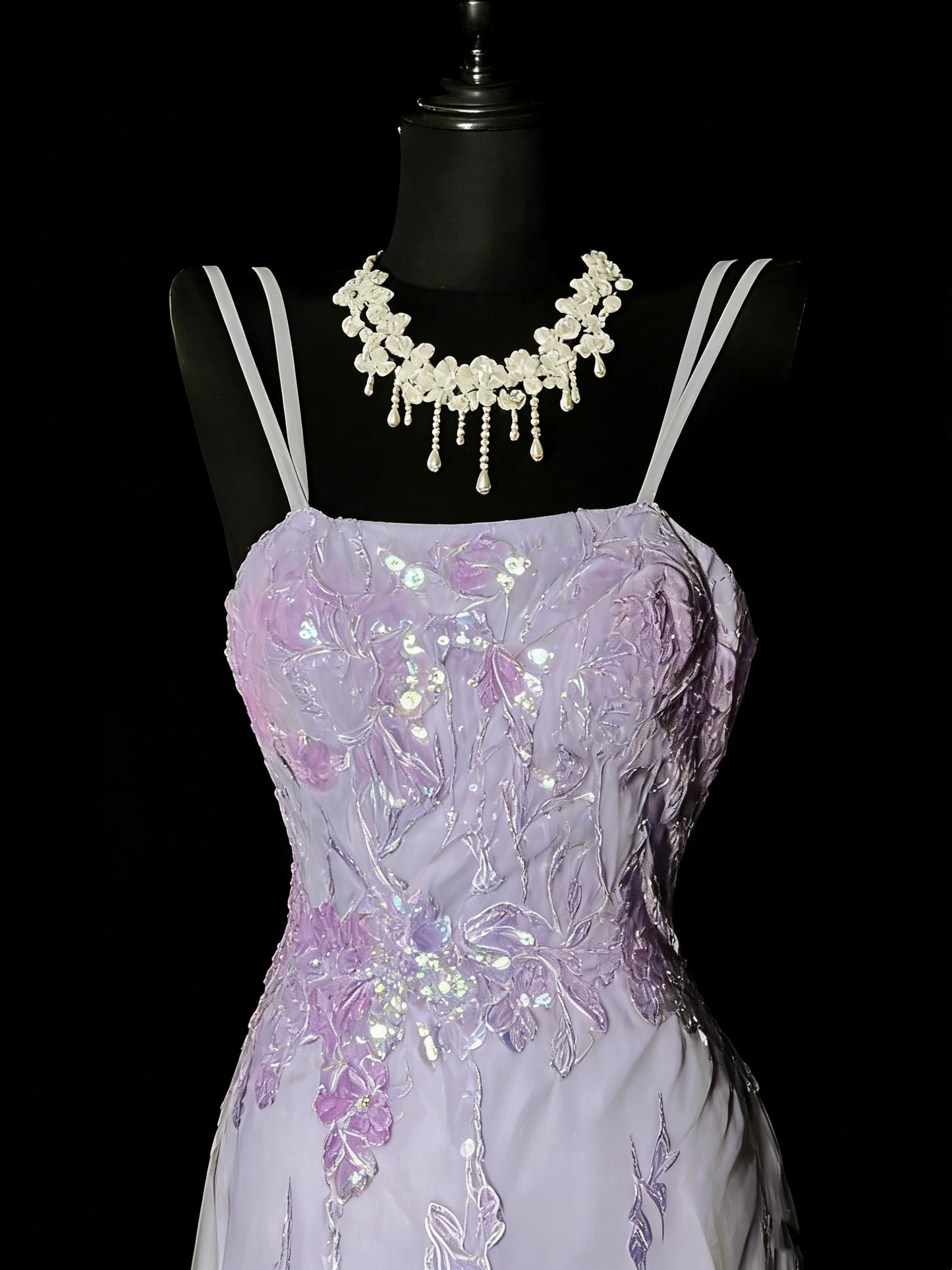 Stunning Mermaid Spaghetti Straps Lilac Tulle Lace Long Prom Dresses Evening Outfits Formal Dress N988
