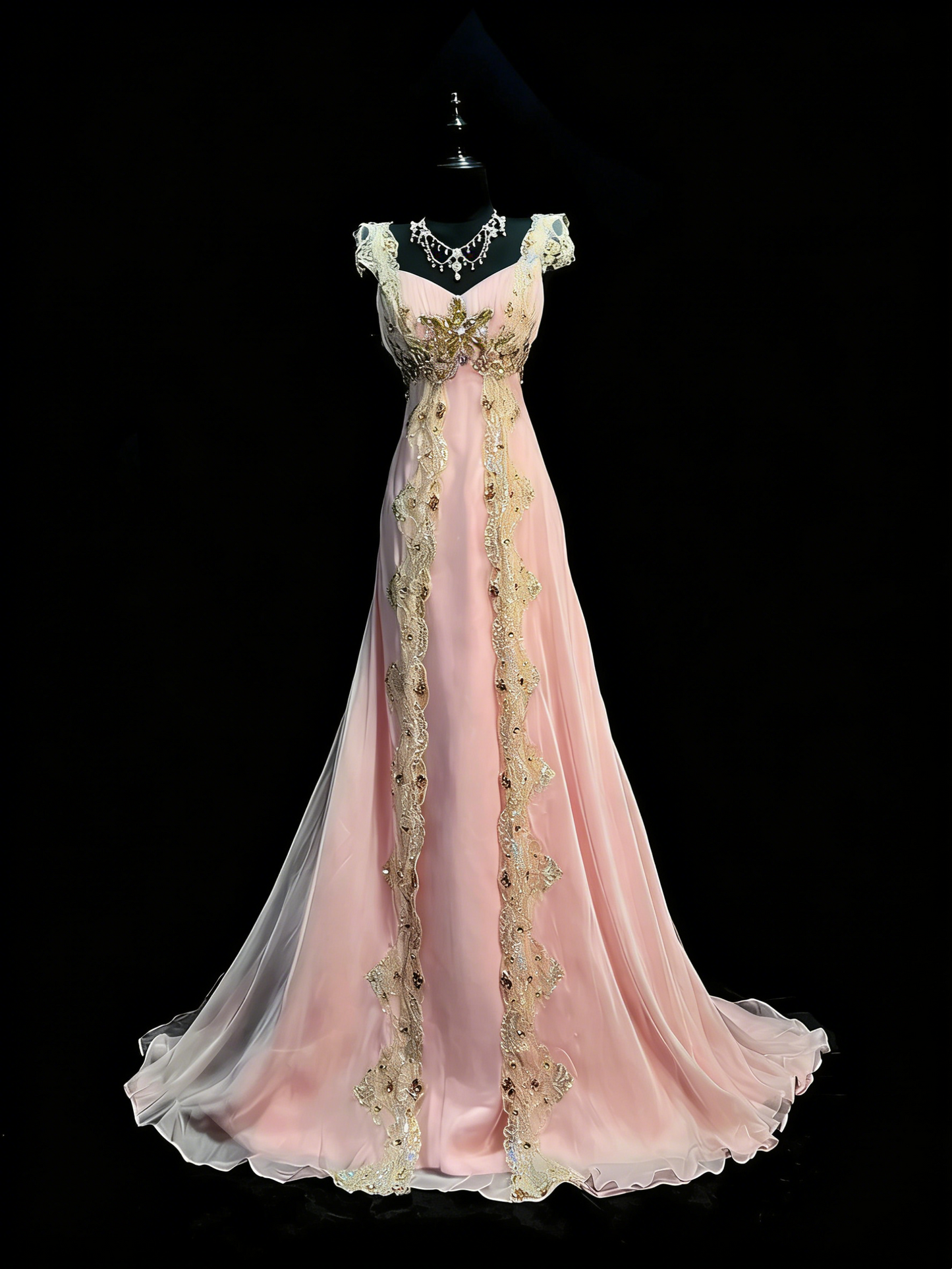 Stunning A line Sweetheart With Straps Pink Chiffon Lace Long Prom Dresses Evening Outfits Formal Dress N992