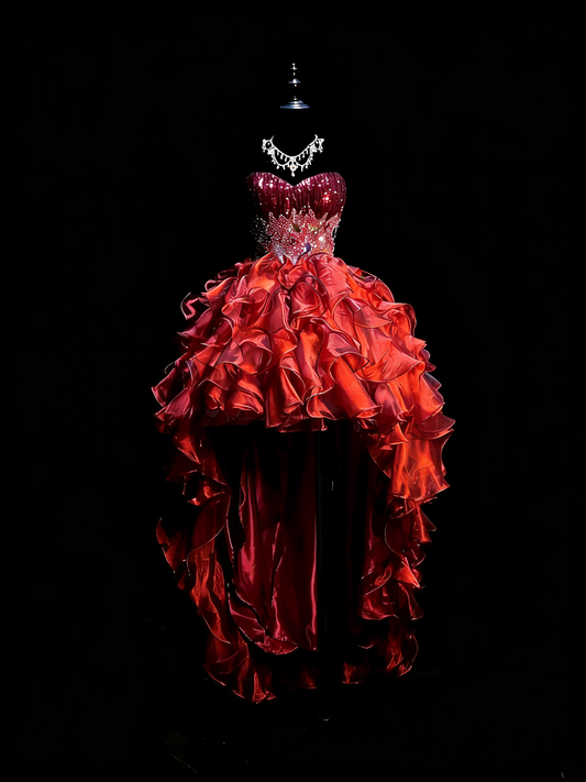 Princess Ball Gown Sweetheart Burgundy Corset Back Tiered Ruffles Long Prom Dresses Evening Outfits Formal Dress N990