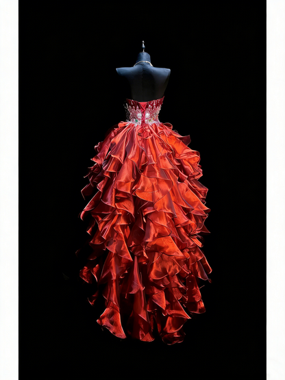 Princess Ball Gown Sweetheart Burgundy Corset Back Tiered Ruffles Long Prom Dresses Evening Outfits Formal Dress N990