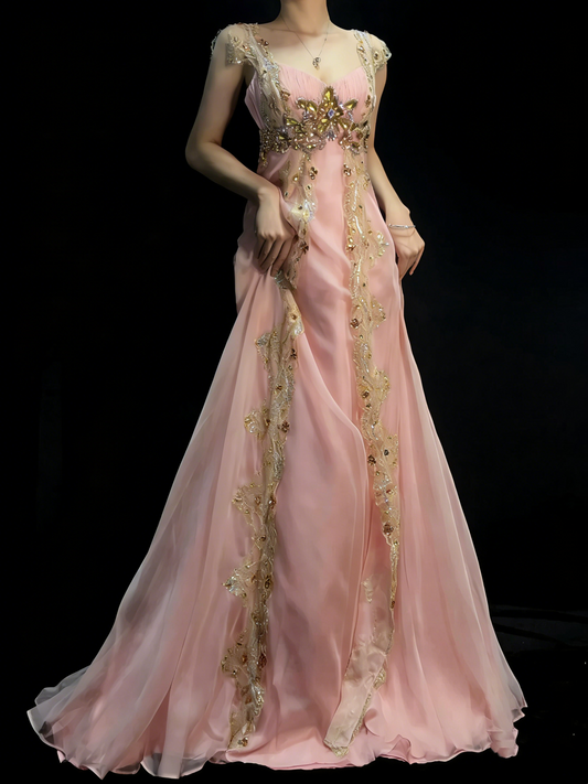 Stunning A line Sweetheart With Straps Pink Chiffon Lace Long Prom Dresses Evening Outfits Formal Dress N992