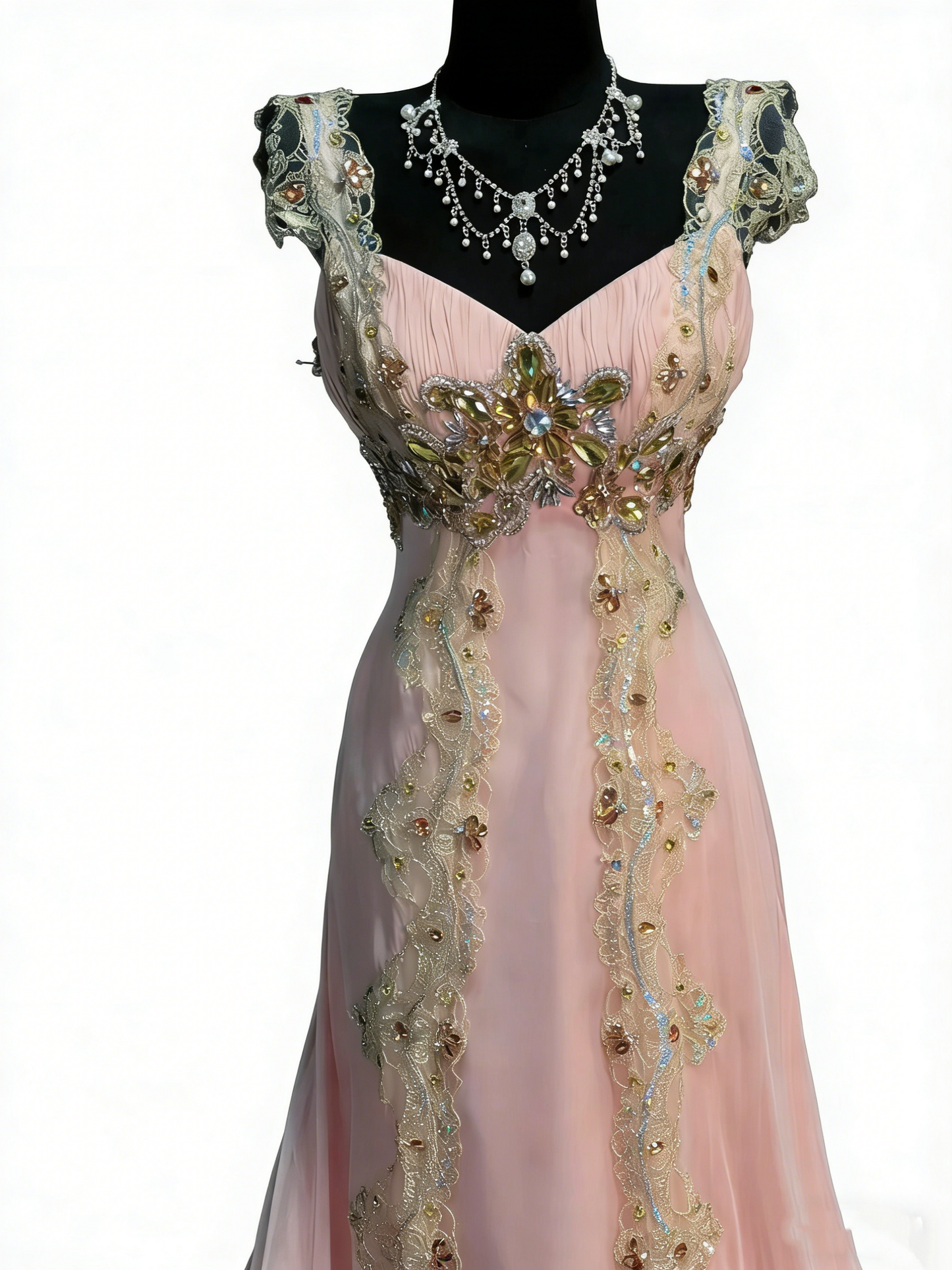 Stunning A line Sweetheart With Straps Pink Chiffon Lace Long Prom Dresses Evening Outfits Formal Dress N992