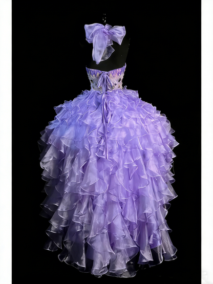 Princess Ball Gown Sweetheart Lilac Corset Fitted Back Tiered Ruffles Long Prom Dresses Evening Outfits Formal Dress N991