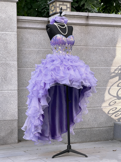 Princess Ball Gown Sweetheart Lilac Corset Fitted Back Tiered Ruffles Long Prom Dresses Evening Outfits Formal Dress N991