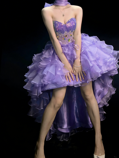 Princess Ball Gown Sweetheart Lilac Corset Fitted Back Tiered Ruffles Long Prom Dresses Evening Outfits Formal Dress N991