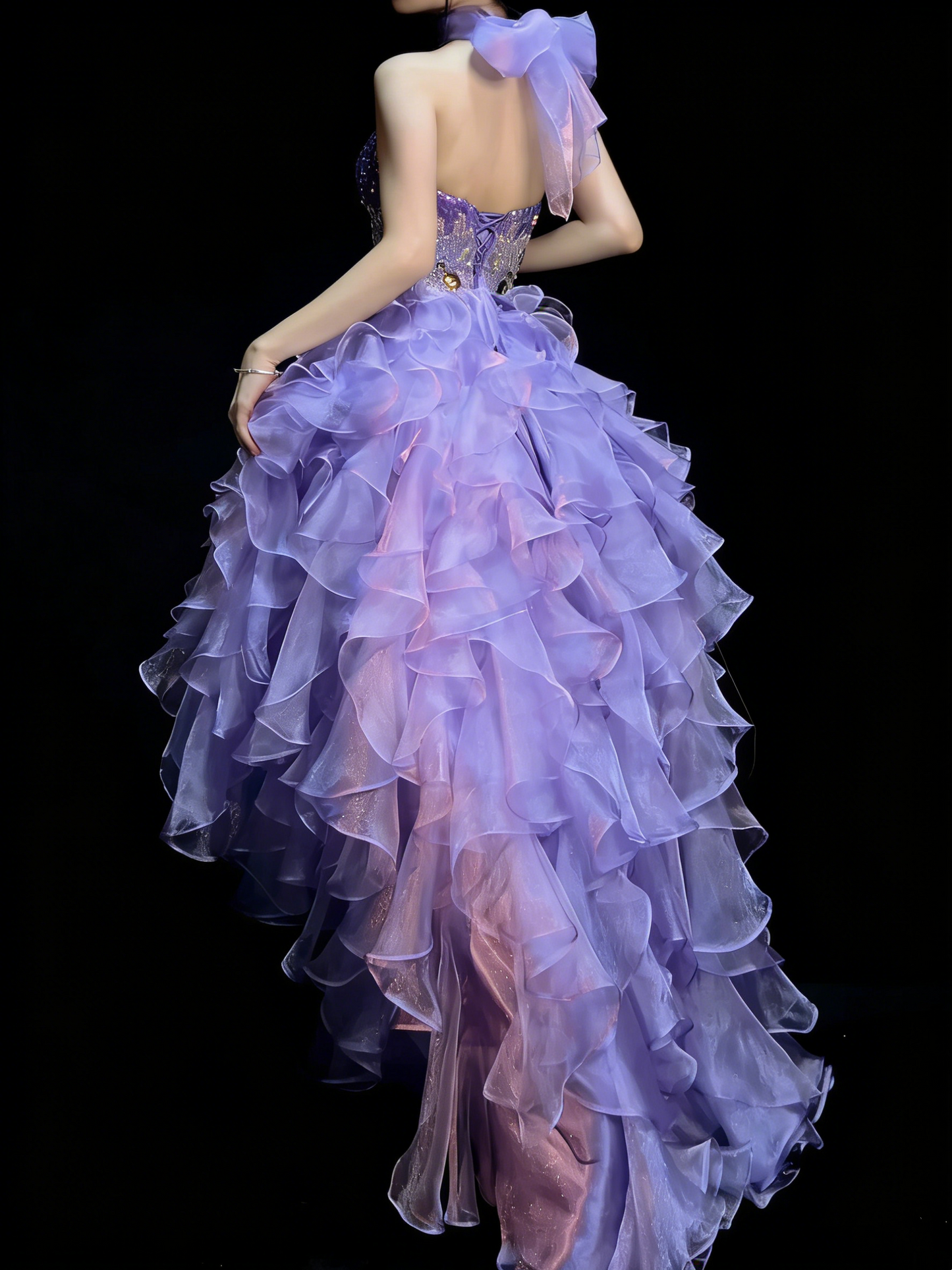 Princess Ball Gown Sweetheart Lilac Corset Fitted Back Tiered Ruffles Long Prom Dresses Evening Outfits Formal Dress N991