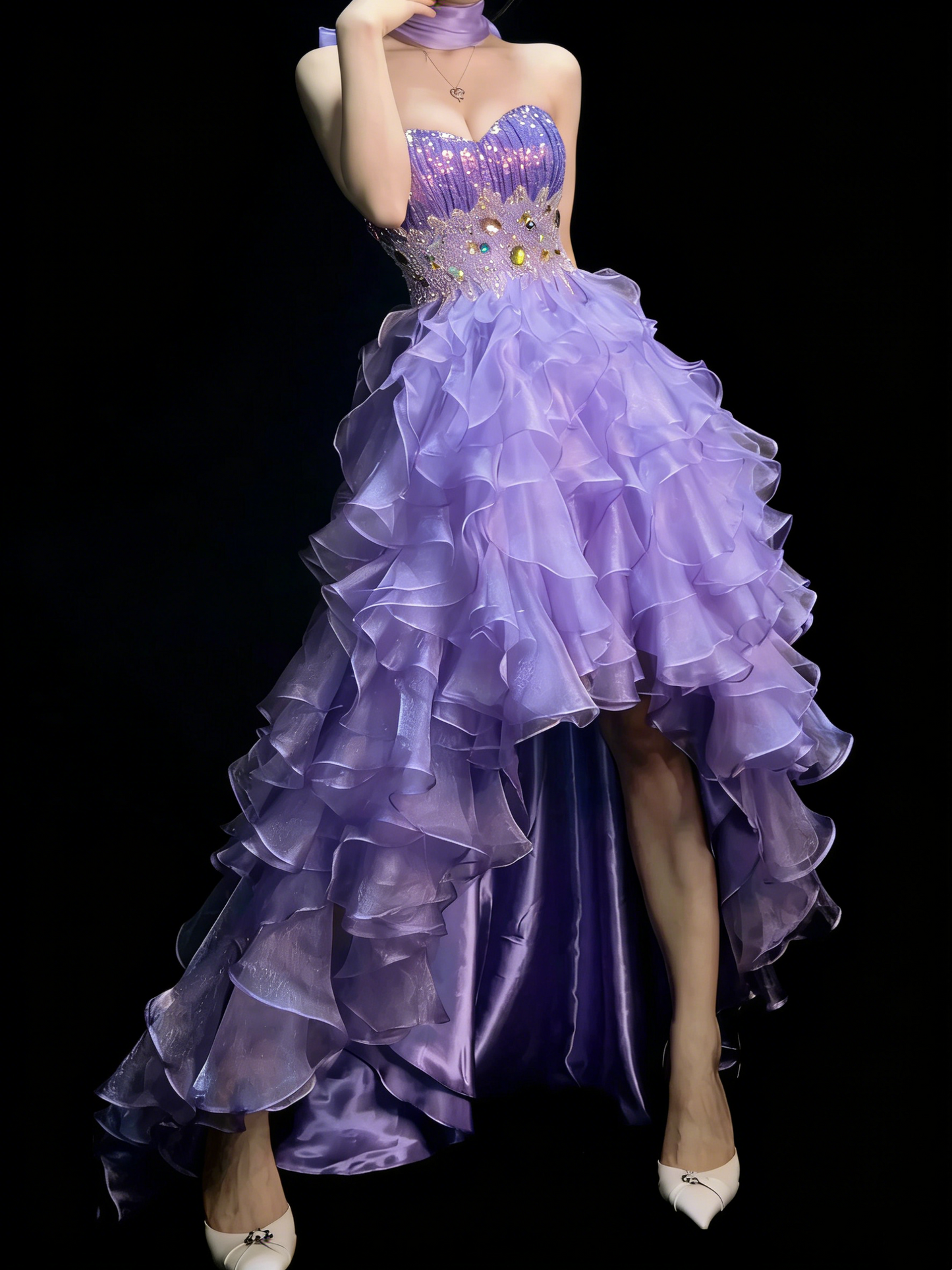 Princess Ball Gown Sweetheart Lilac Corset Fitted Back Tiered Ruffles Long Prom Dresses Evening Outfits Formal Dress N991