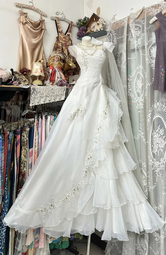 Beautiful Ball Gown White Layers Tiered Long Prom Dresses Inspiration Trending Evening Gowns Formal Prom Dress N1211