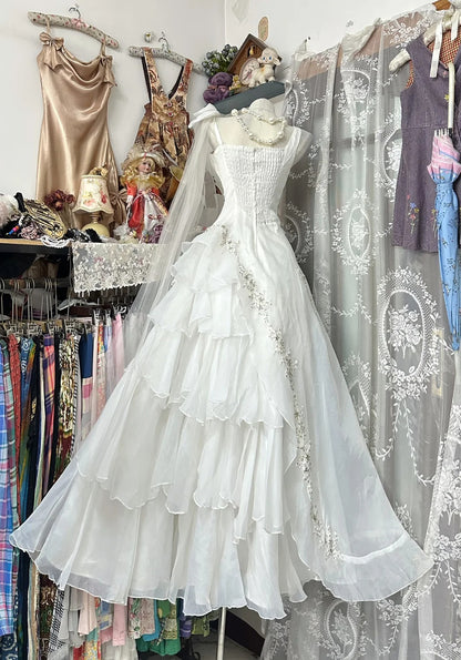 Beautiful Ball Gown White Layers Tiered Long Prom Dresses Inspiration Trending Evening Gowns Formal Prom Dress N1211
