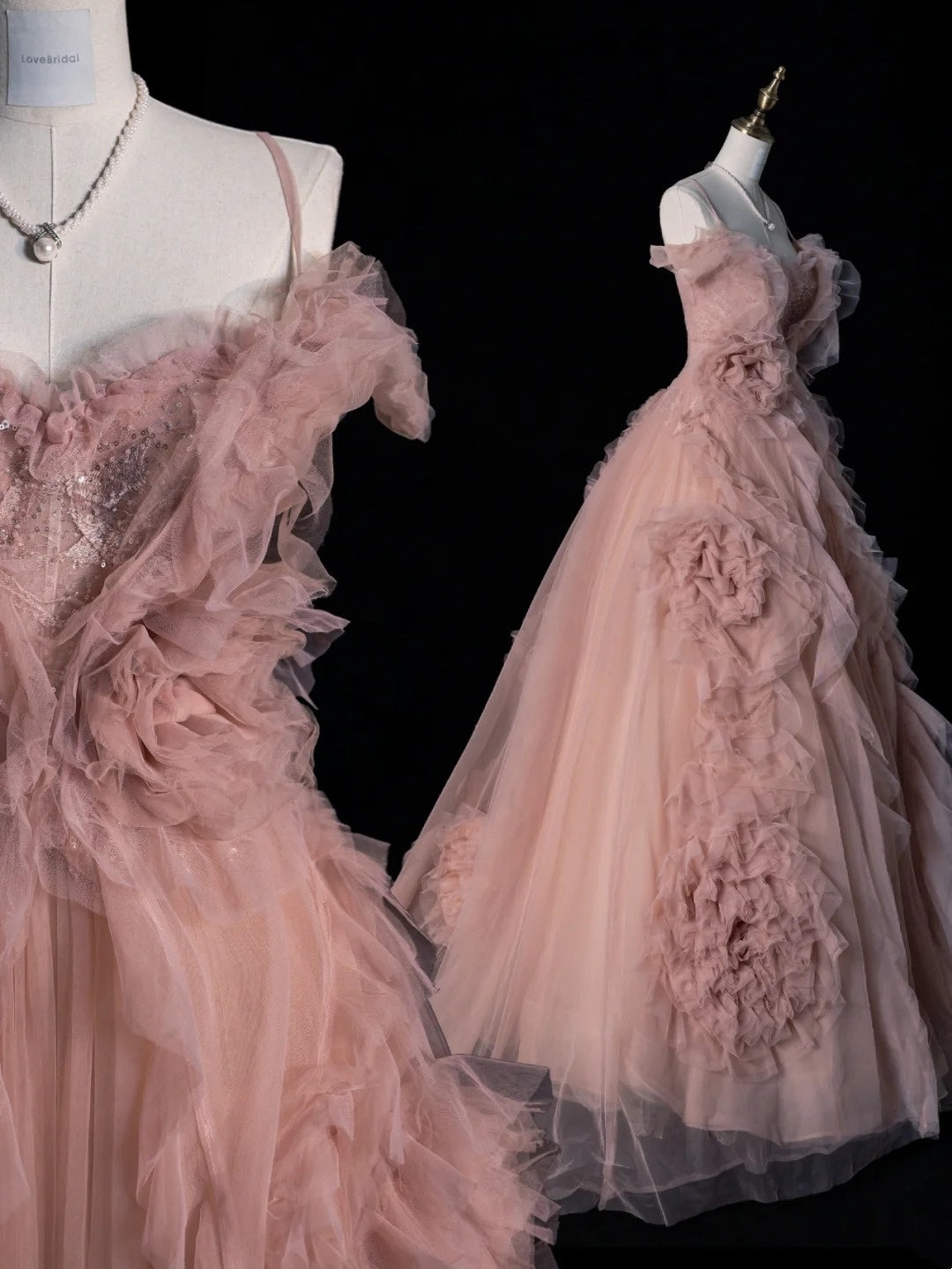 Beautiful Ball Gown Spaghetti Strap Pink Tulle Long Prom Dresses Inspiration Evening Gowns Formal Prom Dress N1214