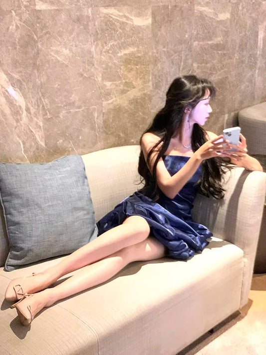 Pretty Ball Gown Halter Navy Blue Graduation Short Mini Homecoming Dresses Hoco Dress N2726