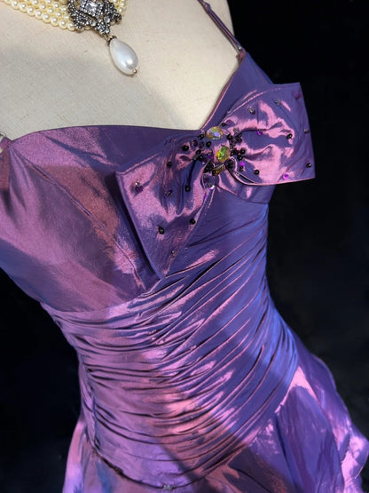 Vintage Ball Gown Spaghetti Strap Taffeta Grape Y2K 2000s Short Mini Party Senior Homecoming Dresses N3197