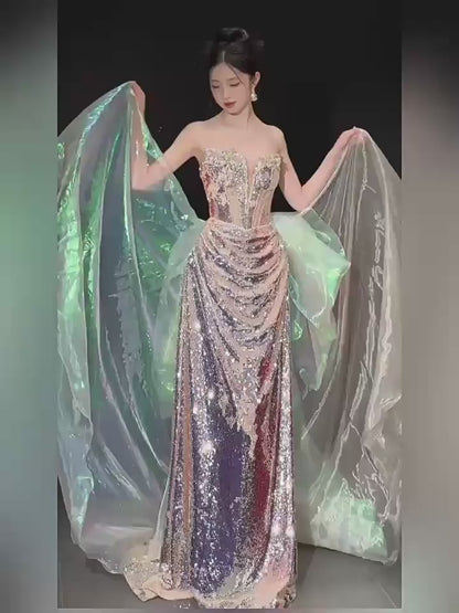 Sparkly Mermaid Strapless Sequins With Beaded Bodice Prom Dresses Inspiration Long Party Night Gowns 20th Birthday Outfits AB2249