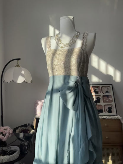 Vintage A Line Square Neck Blue With Lace 16th Birthday Homecoming Dress Graduation Outfits RB6802