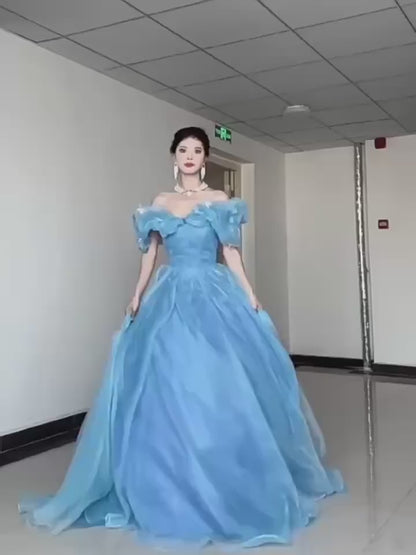 Princess Ball Gown Off The Shoulder Blue Prom Dresses Inspiration Long Party Night Gowns 20th Birthday Outfits AB2240