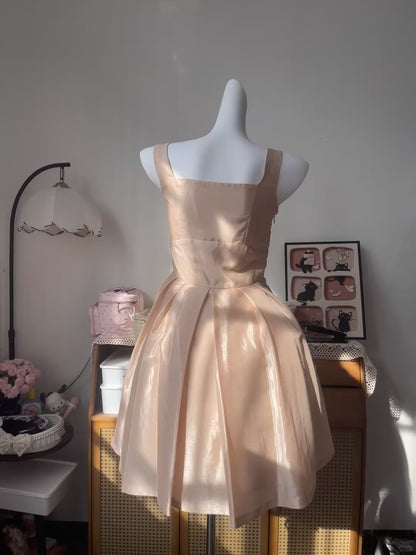 Vintage Ball Gown Square Neck Pink With Bow 16th Birthday Homecoming Dress Graduation Outfits RB6796