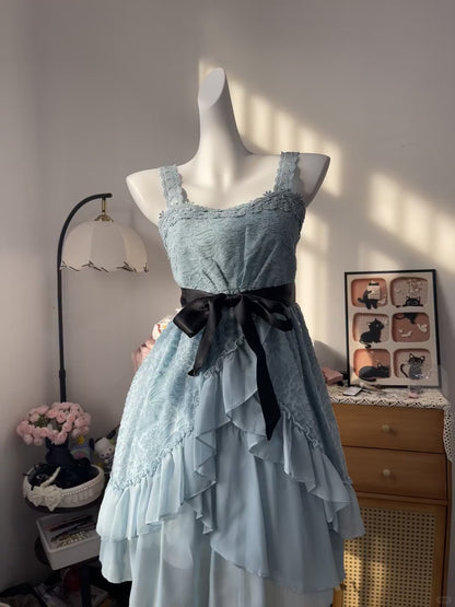 Vintage A Line Square Blue Chiffon With Lace 16th Birthday Homecoming Dress Graduation Outfits RB6799
