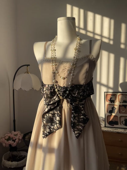 Vintage A Line Spaghetti Strap Champagne Chiffon Black Lace 16th Birthday Homecoming Dress Graduation Outfit RB6787