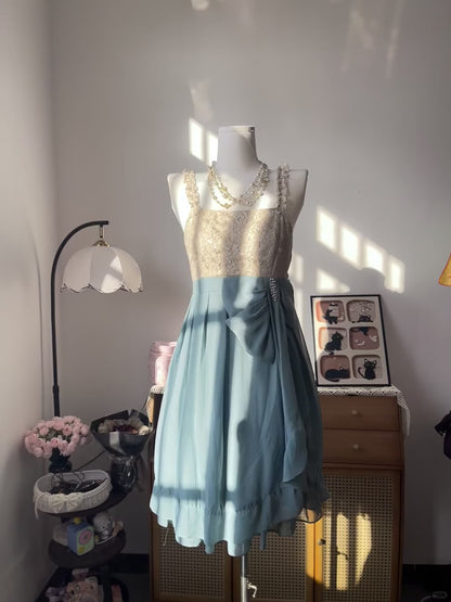 Vintage A Line Square Neck Blue With Lace 16th Birthday Homecoming Dress Graduation Outfits RB6802