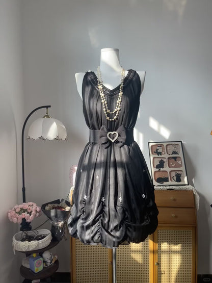 Vintage A line V Neck Little Black Dress With Bow 16th Birthday Homecoming Dress Graduation Outfit RB6793