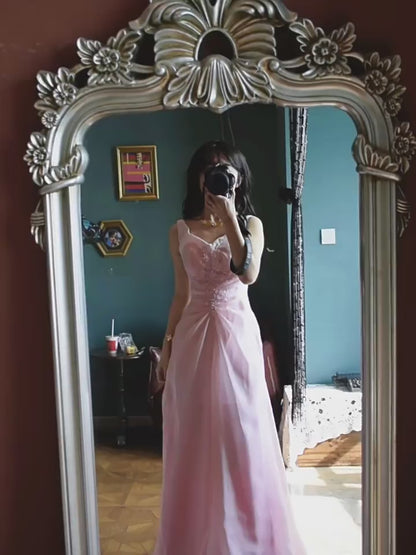 Vintage 1960s Mermaid V Neck Pink With Ruffles Lace Prom Dresses Inspiration Long Party Evening Dress 18th Birthday Outfits AB2379