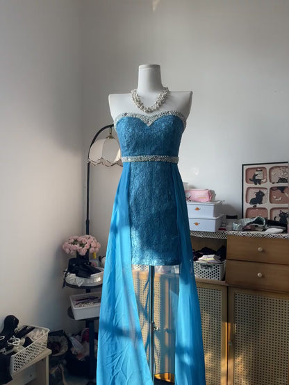 Vintage Sheath Sweetheart Blue Lace With Beading 16th Birthday Homecoming Dress Graduation Outfits RB6797