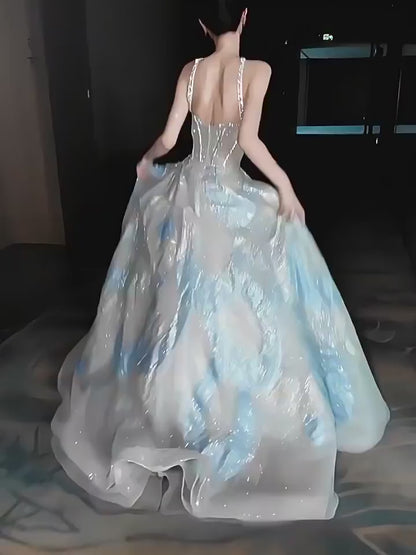 Unique Ball Gown Strapless Blue Prom Dresses Inspiration Long Party Night Gowns 20th Birthday Outfits AB2241