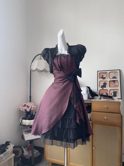Vintage Ball Gown Spaghetti Strap Burgundy With Cape Satin 16th Birthday Homecoming Dress Graduation Outfit RB6792